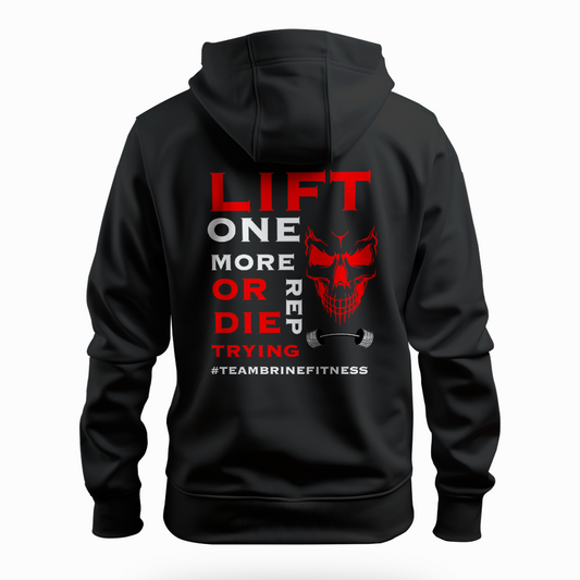Part Skull Lift One More Rep or Die Trying Zip Hoodie - Red Back Design