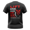 Male Skull Lift One More Rep or Die Trying T-Shirt - Red Back Design