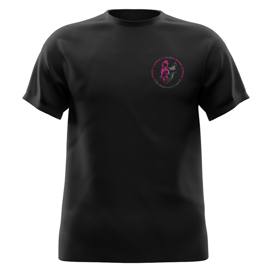 Female Skull Lift One More Rep or Die Trying T-Shirt - Pink Back Design