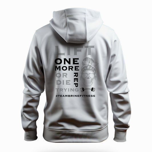 Female Skull Lift One More Rep or Die Trying Hoodie - Grey Back Design
