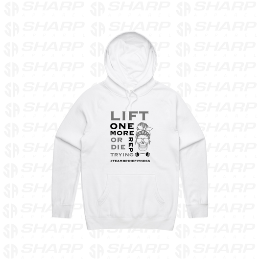 Female Skull Lift One More Rep - White - Front Design - Adults Hoodie